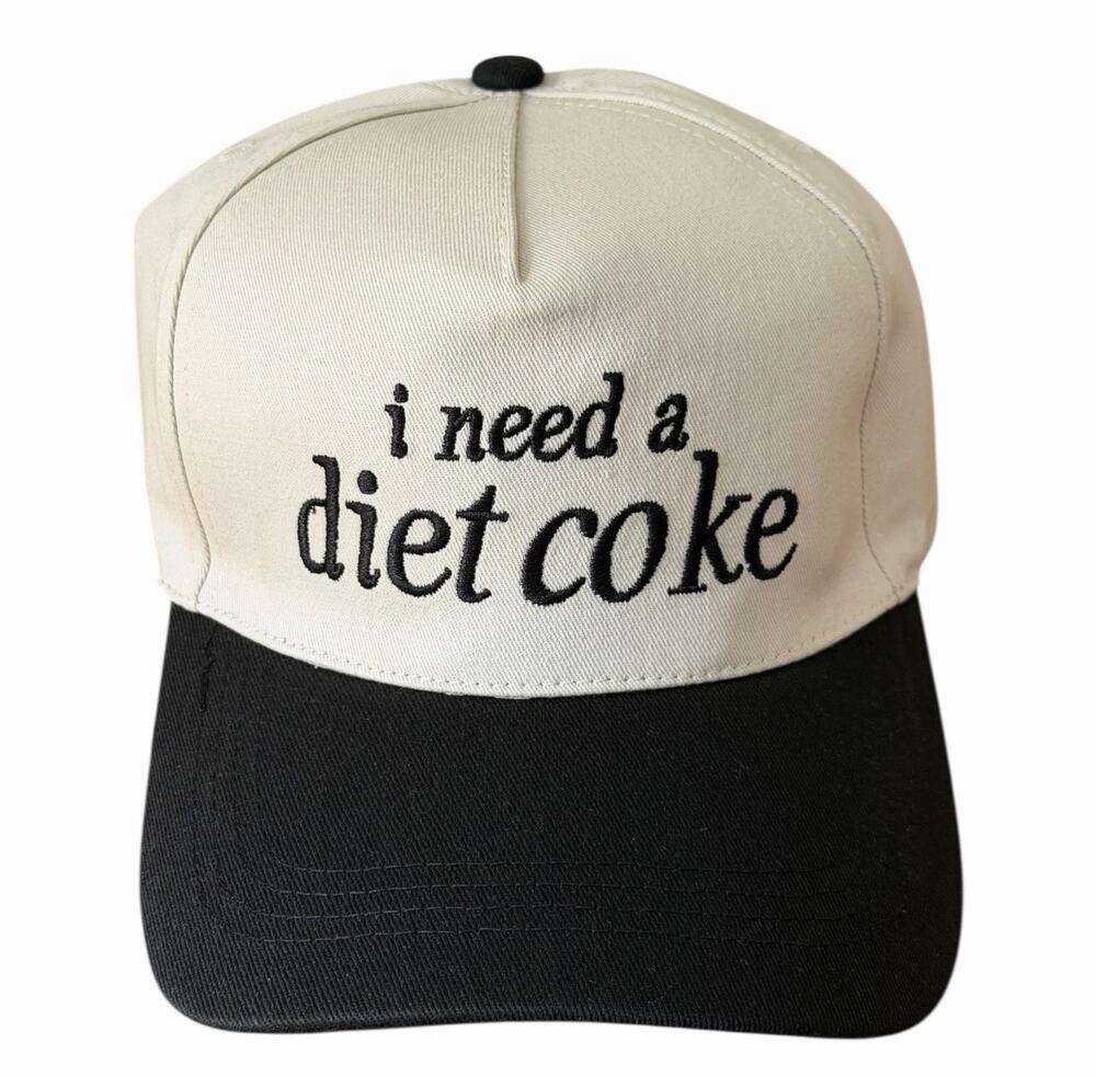 I Need a Diet Coke Embroidered Hat Black Ivory Adjustable Baseball Cap
